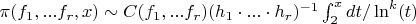$\pi(f_1,...f_r,x) \sim C(f_1,...f_r) (h_1 \cdot ...\cdot h_r)^{-1} \int_{2}^x {dt/\ln^k(t)}$
