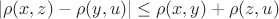 $$|\rho(x,z)-\rho(y,u)| \leq \rho(x,y) + \rho(z,u)$$