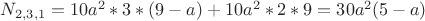 $N_{2,3,1}=10a^2*3*(9-a)+10a^2*2*9=30a^2(5-a)$