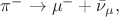 $\pi^-\to\mu^-+\bar{\nu}_\mu,$