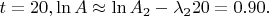 $t=20,  \ln A \approx \ln A_2-\lambda _220=0.90.$
