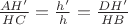 $\frac {AH'} {HC}=\frac {h'} h=\frac {DH'} {HB}$