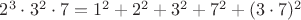 $2^3\cdot3^2\cdot7=1^2+2^2+3^2+7^2+(3\cdot7)^2$