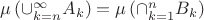 $\mu\left(\cup\limits_{k=n}^{\infty}A_k\right)=\mu\left(\cap\limits_{k=1}^nB_k\right)$ $\mu\left(\cup\limits_{k=n}^{\infty}A_k\right)=\mu\left(\cap\limits_{k=1}^nB_k\right)$