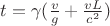 $t=\gamma(\frac{v}{g}+ \frac{vL}{c^2})$