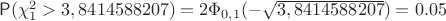 $\mathsf P(\chi^2_1 > 3,8414588207)=2\Phi_{0,1}(-\sqrt{3,8414588207})=0.05$