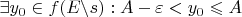 $\exists y_0\in f(E\backslash s): A - \varepsilon < y_0 \leqslant A$