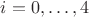 $i=0,\ldots,4$