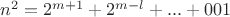 $n^2=2^{m+1}+2^{m-l}+...+001$