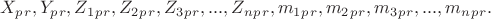$ X_p_r ,  Y_p_r,  Z_1_p_r,  Z_2_p_r,  Z_3_p_r,...,     Z_n_p_r ,    m_1_p_r,  
m_2_p_r,  m_3_p_r,...,   m_n_p_r. $