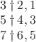 $\begin{array}{l}3 \dagger 2, 1\\
5 \dagger 4, 3\\
7 \dagger 6, 5\end{array}$