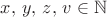 $x,\,y,\,z,\,v\in\mathbb{N}$