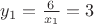 $y_1=\frac{6}{x_1}=3$