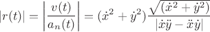 $$|r(t)|=\left | \frac {v(t)}{a_n(t)}\right |= (\dot x^2+\dot y^2) \dfrac {\sqrt{(\dot x^2+\dot y^2)}}{|\dot x \ddot y- \ddot x \dot y |}$$