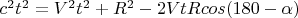 $c^2t^2=V^2t^2+R^2-2VtRcos(180-\alpha)
