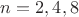 $n=2,4,8$