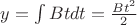 $ y = \int {Bt dt} = \frac {Bt^2} {2}$