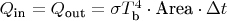 $Q_\text{in} = Q_\text{out} = \sigma T_\text{b}^4 \cdot \text{Area} \cdot \Delta t$