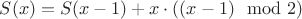 $S(x)=S(x-1)+x \cdot ((x-1) \mod 2)$