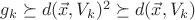 $g_k \succeq d(\vec x, V_k)^2 \succeq d(\vec x, V_k)$