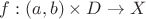 $f:(a,b)\times D\to X$