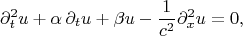 $$\partial_t^2u+\alpha\,\partial_t u+\beta u-\dfrac{1}{c^2}\partial_x^2u=0,$$