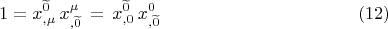$$1=x^{\widetilde 0}_{,\mu}\,x^{\mu}_{,\widetilde 0} \,=\, x^{\widetilde 0}_{,0}\,x^{0}_{,\widetilde 0} \eqno (12)$$