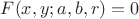 $F(x,y;a,b,r)=0$
