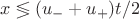 $x\lessgtr (u_- + u_+)t/2$