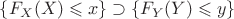 $\{F_X(X) \leqslant x\} \supset \{F_Y(Y) \leqslant y\}$