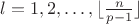 $l=1,2,\ldots,\lfloor\frac n{p-1}\rfloor$