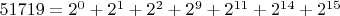 $51719=2^0+2^1+2^2+2^9+2^{11}+2^{14}+2^{15}$