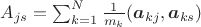 $A_{js}=\sum_{k=1}^N\frac{1}{m_k}(\boldsymbol a_{kj},\boldsymbol a_{ks})$