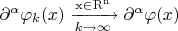 \partial^\alpha\varphi_k(x) \xrightarrow[k\to\infty]{\mathrm{x \in R^n}}  \partial^\alpha\varphi(x)$