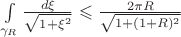 $\int\limits_{\gamma_R}^{}\frac{d\xi}{\sqrt{1+\xi^2}}\leqslant \frac{2\pi R}{\sqrt{1+(1+R)^2}}$