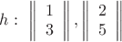$\[h:\,\,\left\| {\begin{array}{*{20}{c}}
1\\
3
\end{array}} \right\|,\left\| {\begin{array}{*{20}{c}}
2\\
5
\end{array}} \right\|\]$