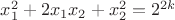$ x_1^2 + 2x_1x_2+ x_2^2 = 2^{2k}  $