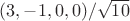 $(3, -1, 0, 0)/\sqrt{10}$