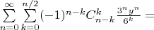 $\sum\limits_{n=0}^\infty  \sum \limits_{k=0}^{n/2}(-1)^{n-k} C_{n-k}^k \frac{ 3^n y^n}{6^k} = $