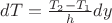 $dT=\frac{T_2-T_1}{h}dy$