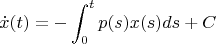 $$ \dot{x}(t) = - \int_0^t p(s)x(s) ds + C $$