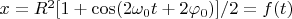 $x=R^2[1+\cos(2\omega _{0}t+2\varphi _{0})]/2=f(t)
$