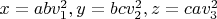 $ x=abv_1^2,y=bcv_2^2,z=cav_3^2$