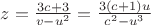 $z=\frac{3c+3}{v-u^2}=\frac{3(c+1)u}{c^2-u^3}$ $z=\frac{3c+3}{v-u^2}=\frac{3(c+1)u}{c^2-u^3}$