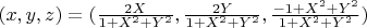 $(x,y,z) = (\frac{2X}{1+X^2+Y^2}, \frac{2Y}{1+X^2+Y^2}, \frac{-1+X^2+Y^2}{1+X^2+Y^2})$