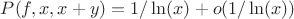 $P(f,x,x+y)=1/\ln(x)+o(1/\ln(x))$