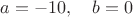 $a=-10,\quad b=0$