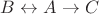 $B \leftrightarrow A \to C$ $B \leftrightarrow A \to C$