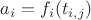 $a_i = f_i(t_{i,j})$