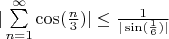$| \sum\limits_{n=1}^{\infty} \cos(\frac{n}{3})| \le \frac{1}{|\sin(\frac{1}{6})|} $
